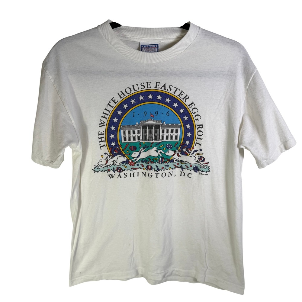 Vintage 1996 White House Easter Egg Roll T-Shirt All Sport Youth L White USA